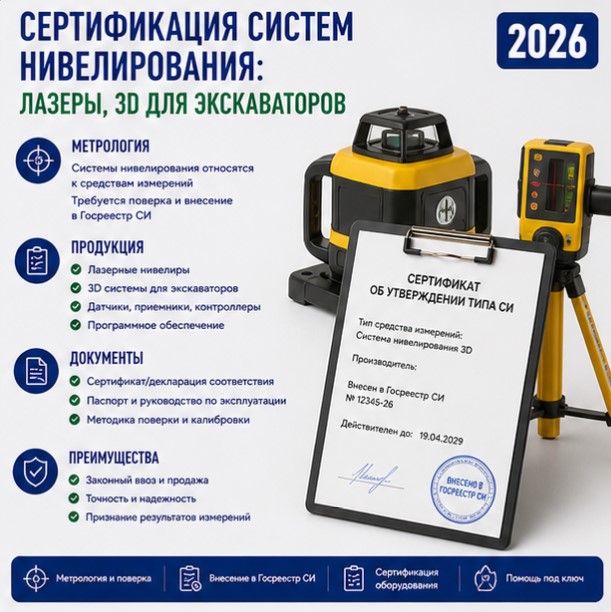 Сертификация систем нивелирования (Лазеры, 3D для экскаваторов): Метрология