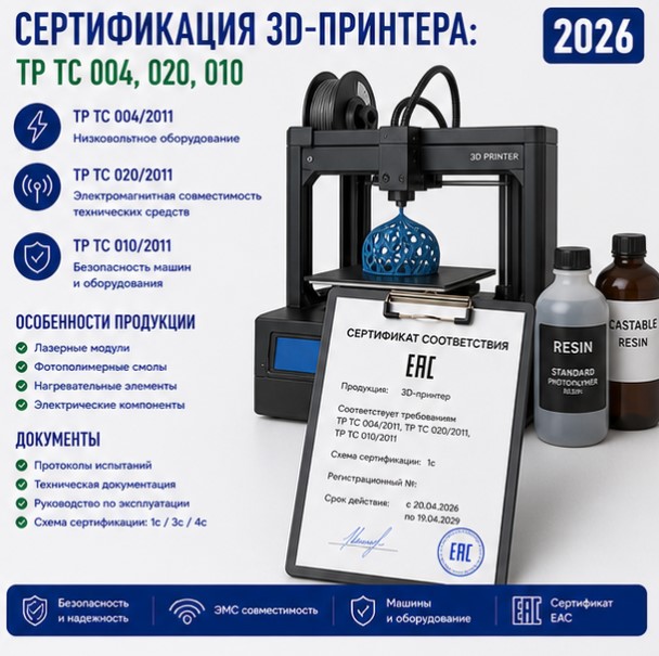 Сертификация 3D-принтера: ТР ТС 004, 020, 010. Лазеры, Смолы и Ток