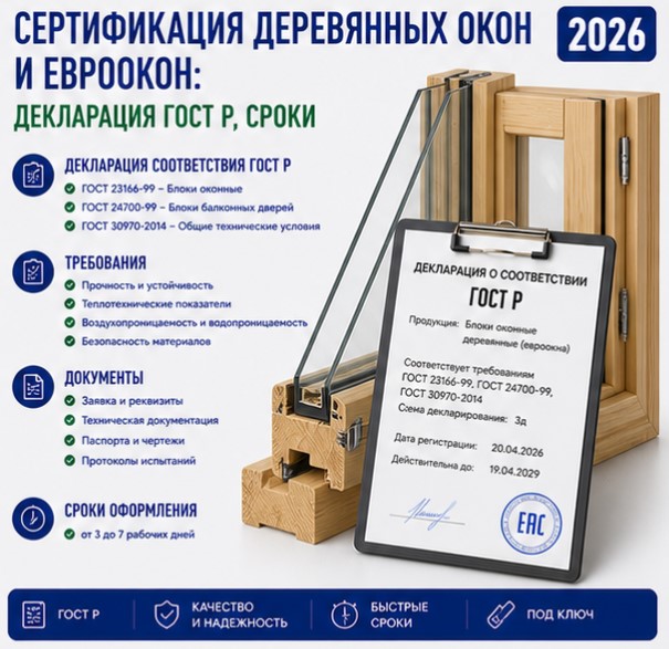 Сертификация деревянных окон и евроокон: декларация ГОСТ Р, сроки